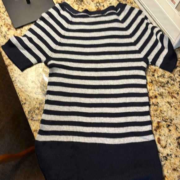 NWT Worthington Short Sleeve Striped Sweater Top Size Medium Navy/Gray - Picture 9 of 10